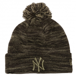 Khaki and Black Yankees Marl Pompom Beanie - New Era