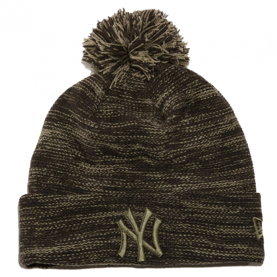Khaki and Black Yankees Marl Pompom Beanie - New Era