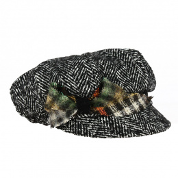 Gray Wool Herringbone Newsboy Cap - Traclet