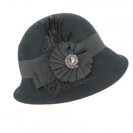 Martine Cloche Hat Black Wool - Traclet