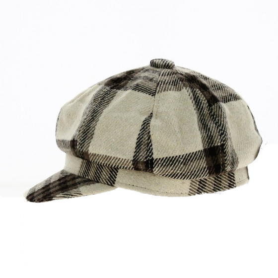 Beige Patchwork Cotton Newsboy Cap - Traclet