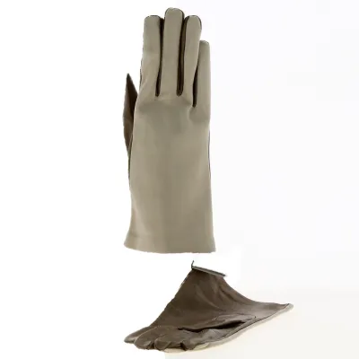 Gants Cuir Doublé Soie Beige & Marron - Traclet Référence : 19119 | Chapellerie Traclet
