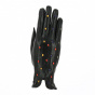 Women's Black Leather Gloves with Colored Dots - Caridel