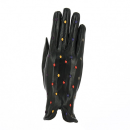 Women's Black Leather Gloves Polka Dot Color - Caridel