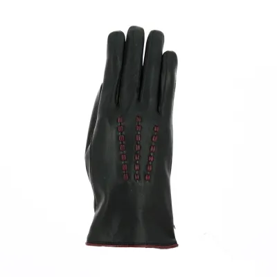 Women's leather gloves with silk lining Black & Burgundy - Gloves Reference: 17475 | Chapellerie Traclet