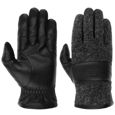 Stetson - Rebero Black & Grey Leather Gloves Reference: 19136| Chapellerie Traclet