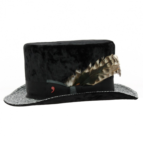 Black Velvet Chevron Top Hat - Alfonso d'este