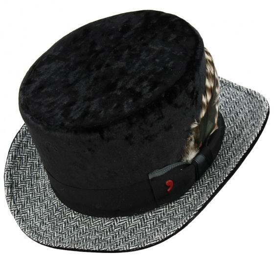 Black Velvet Chevron Top Hat - Alfonso d'este