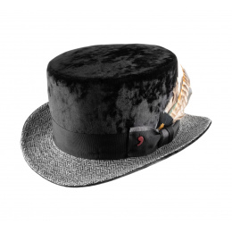 Black Velvet Chevron Top Hat - Alfonso d'este