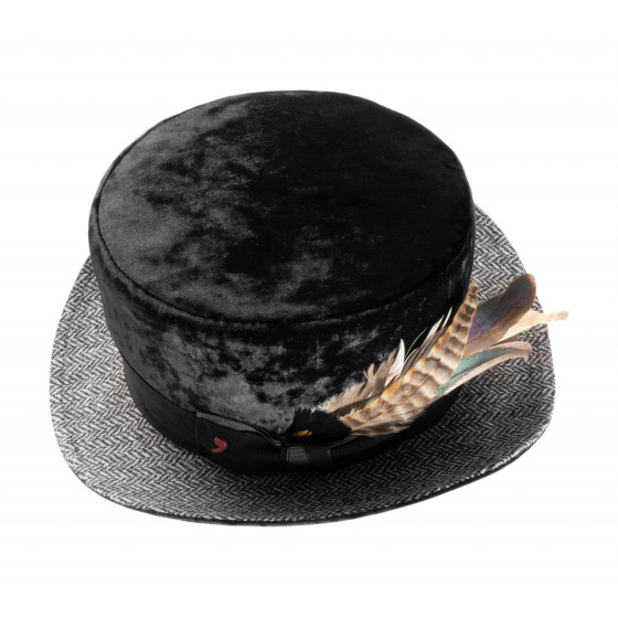 Black Velvet Chevron Top Hat - Alfonso d'este