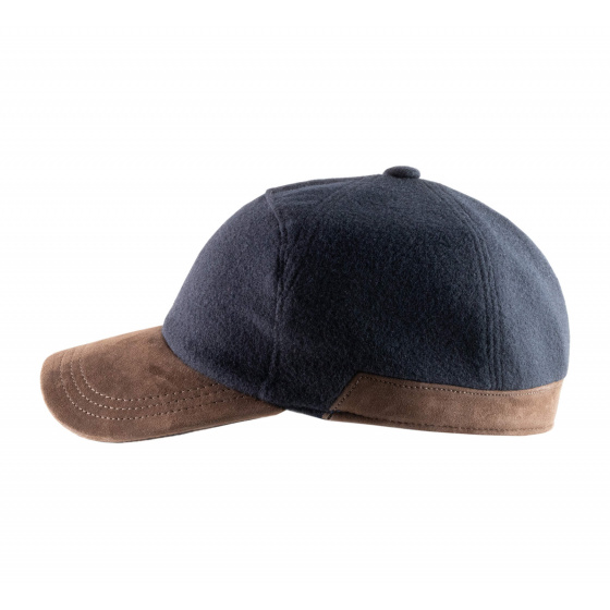 Navy Wool Baseball Cap with Ear Flaps - Alfonso d'este