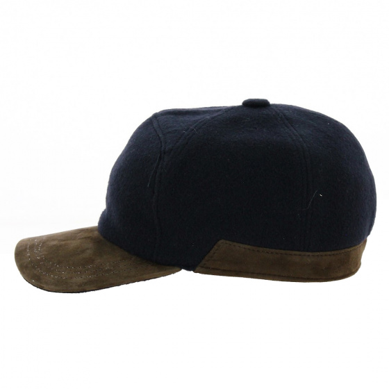 Casquette baseball Cache-oreilles Laine Marine - Alfonso d'este