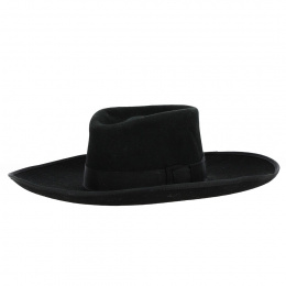 Valentin Black Wide-Brimmed Wool Felt Hat - Traclet