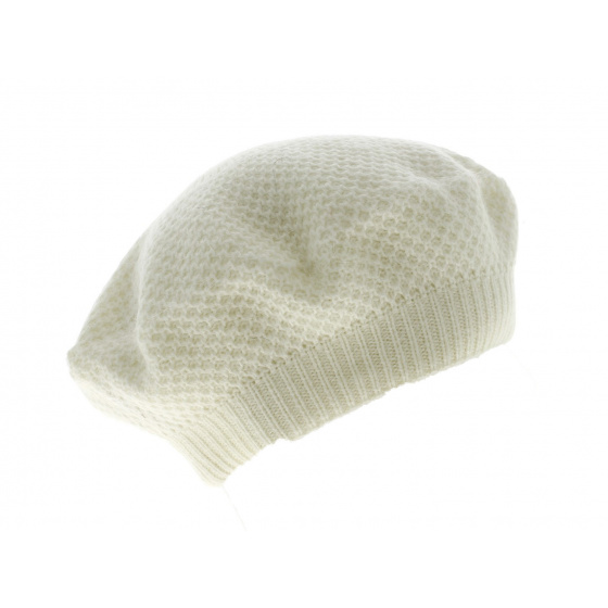 Ivory Angora Honeycomb Beret - Traclet