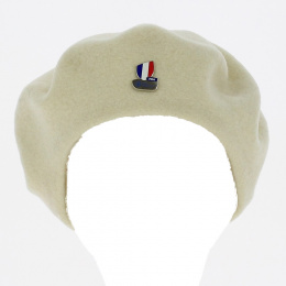 Béret Crème avec pin's XV de France Rugby - Laulhère