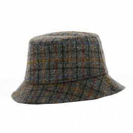 Reversible Bucket Hat Clipper Grey Plaid Wool - Traclet