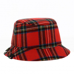 Red Plaid Reversible Wool Bucket Hat - Traclet