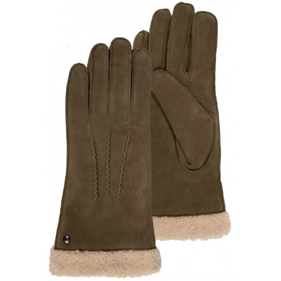 Women's Leather & Fur Gloves Olive - Isotoner