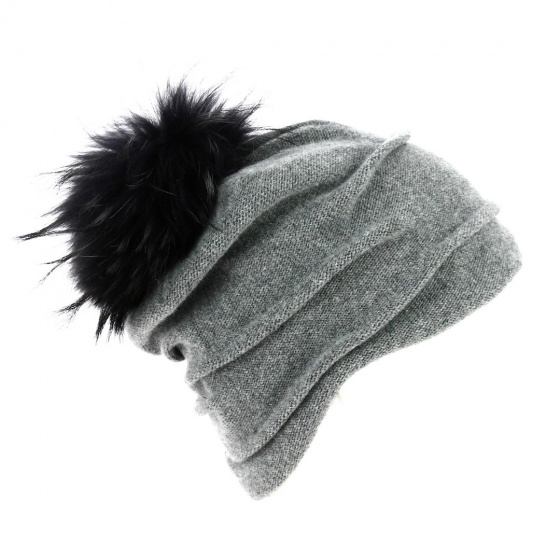 Long Beanie with Fox Fur Pompom & Jersey - Traclet