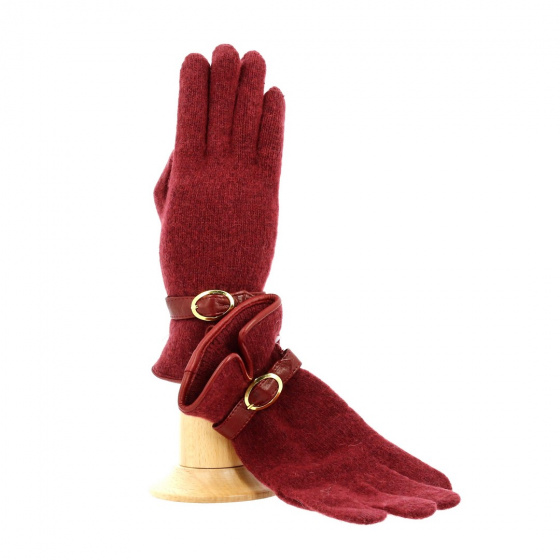 Women's wool gloves with leather trim and gold buckle