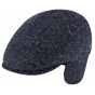Navy Herringbone Wool Jerzu Flat Cap with Ear Flaps - Traclet