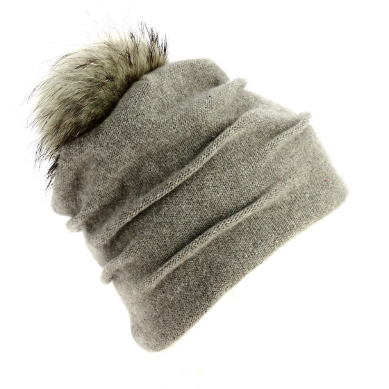 Long Beanie with Fox Fur Pompom & Jersey - Traclet