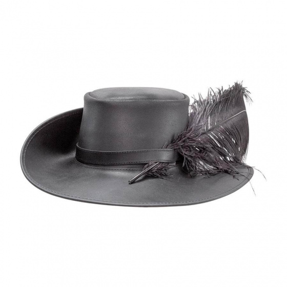 Wide Brim Leather Cavalier Hat Black - Head'nHome