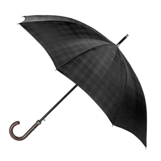 Women's Black Walking Umbrella with Sailor Stripe Finish - Piganiol Women's Black Walking Umbrella with Sailor Stripe Finish - Piganiol