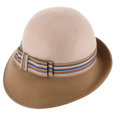 Sarah Felt Cloche Hat Beige & Brown - Traclet  19347 - traclet hat shop