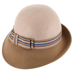 Sarah Felt Cloche Hat Beige & Brown - Traclet