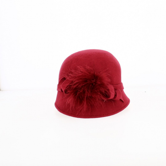 Sophia Red Wool Felt Cloche Hat - Traclet