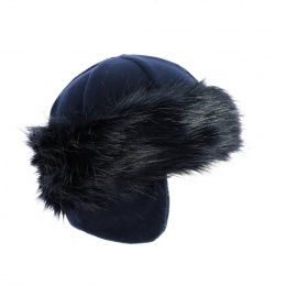 Navy Faux Fur Chamonix Beanie - Traclet