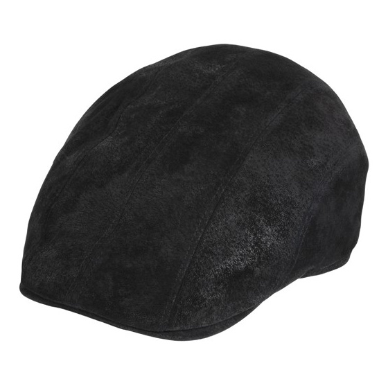 Black Leather Manatee Flat Cap - Traclet