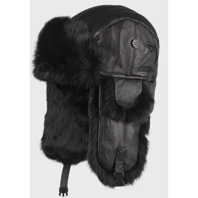 Chapka Harbor Cuir Noir & Fourrure Noir