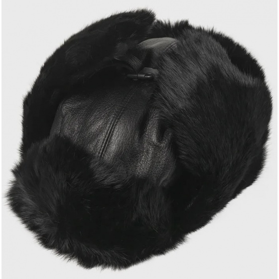 Black Leather Harbor Ushanka & Black Fur