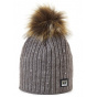 Merry Diamond Rhinestone Taupe Pompom Beanie - Pipolaki