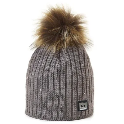 Bonnet à pompon Merry Strass Diamant Taupe - Pipolaki
