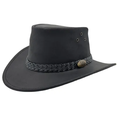 Chapeau Cuir Australien Wallaroo Oil Noir - Jacaru