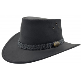 Australian Leather Hat Wallaroo Oil Black - Jacaru