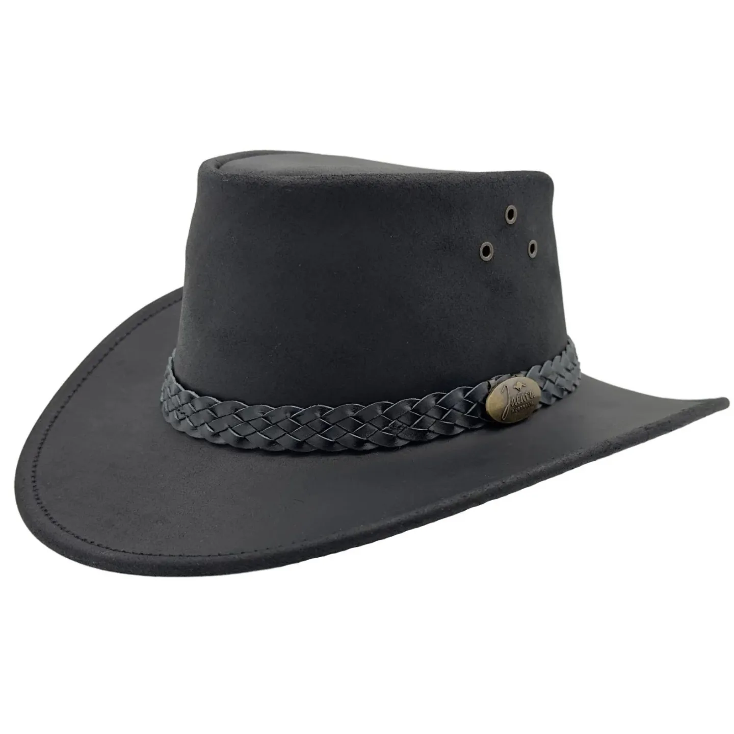 Chapeau Cuir Australien Wallaroo Oil Noir - Jacaru
