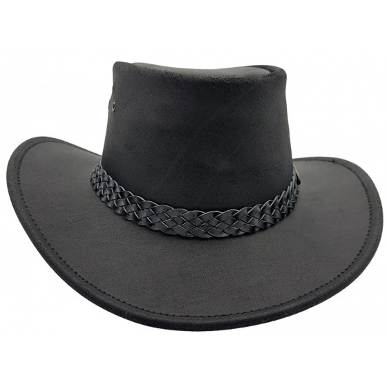 Chapeau Cuir Australien Wallaroo Oil Noir - Jacaru