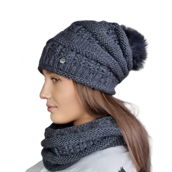 Ensemble Louna Bonnet Pompon & Echarpe Gris - TRACLET Ensemble Louna Bonnet Pompon & Echarpe Gris - TRACLET