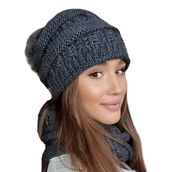 Liana Grey Bonnet Pompon & Snood Set - TRACLET