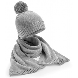 Louna Pom Pom Beanie & Scarf Set Grey - TRACLET