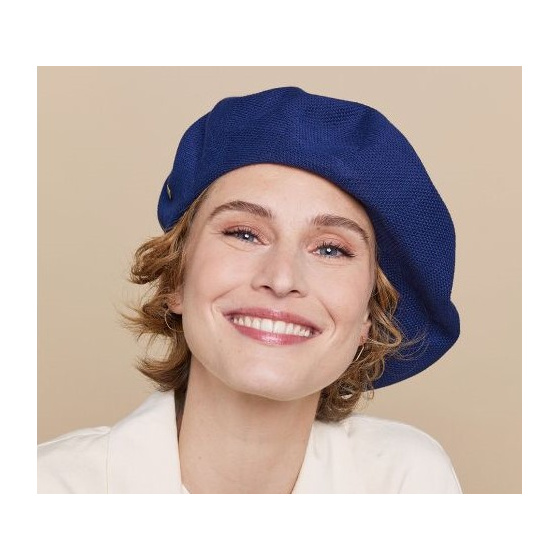 Blue Cotton Maxi Plumes Beret - Laulhère