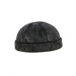 Black Faux Leather Docker Beanie