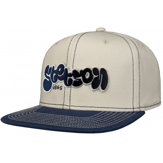Flat Brim Snapback Cap Beige & Blue - Stetson