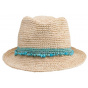 Natural Raffia Straw Trilby Hat Turquoise - House Of Ord