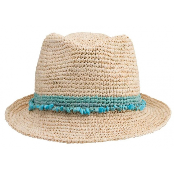 Chapeau Trilby Paille Raffia Naturel Turquoise - House Of Ord