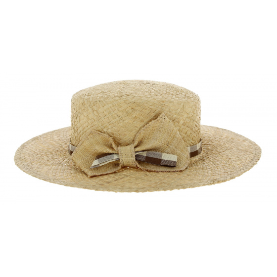 Géraldine Straw Wide-Brimmed Hat with navy ribbon - Traclet Géraldine Straw Wide-Brimmed Hat with navy ribbon - Traclet